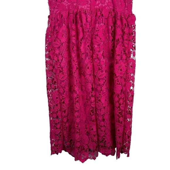 BOOHOO OCCASION HOT PINK STRAPPY CROCHET LACE V-NECK SKATER MIDI COCKTAIL DRESS - Picture 7 of 11
